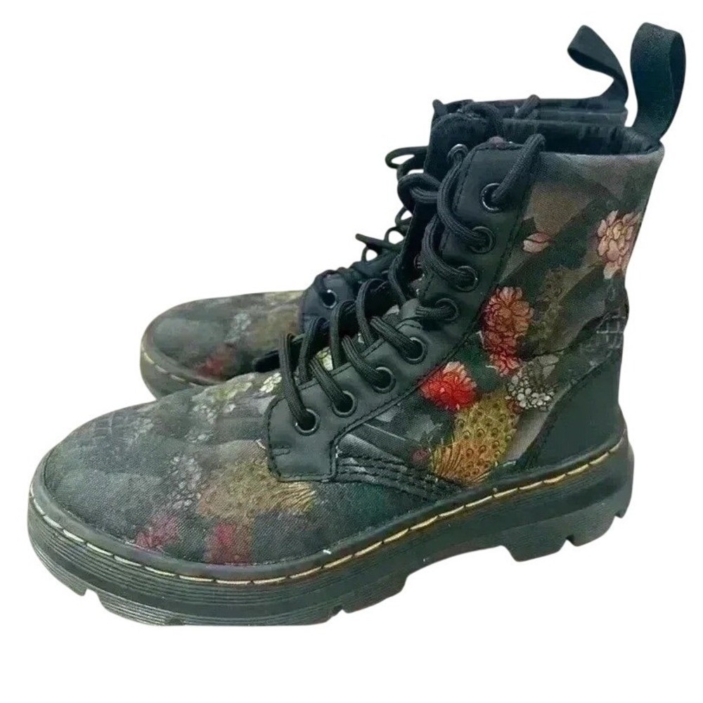 Dr Martens 1460 Floral Print Combat Boots Women's Black Red Yellow Size 5